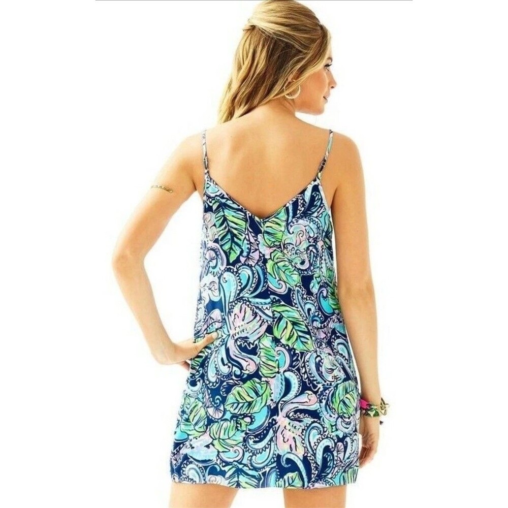 Lilly Pulitzer Lela Hanging With The Fronds Silk Slip Double V-Neck Dress Size S - Picture 2 of 11